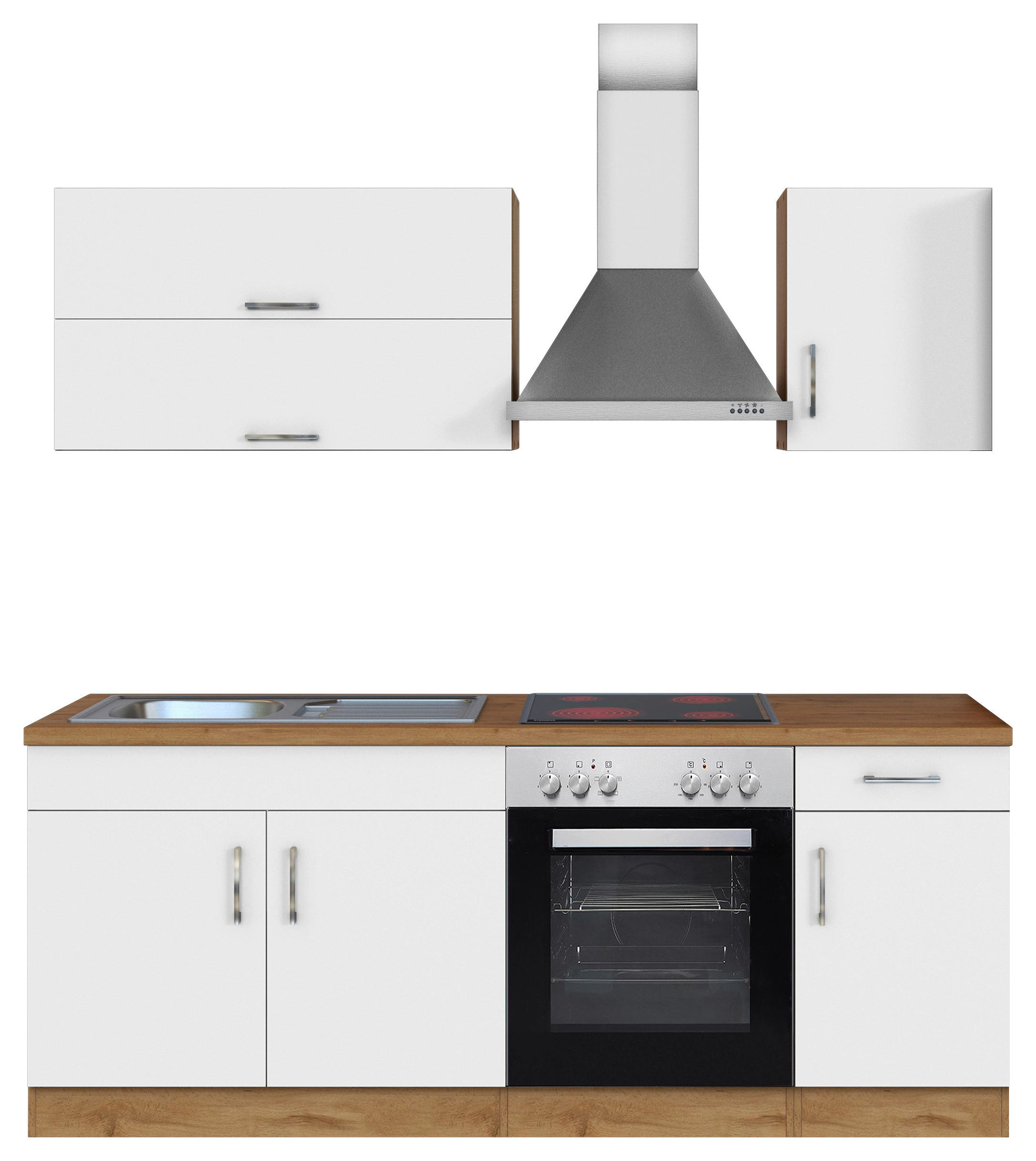 KÜCHENBLOCK 210 cm   in Weiss, Eiche Wotan  - Chromfarben/Weiss, Modern, Holzwerkstoff/Metall (210cm) - Held