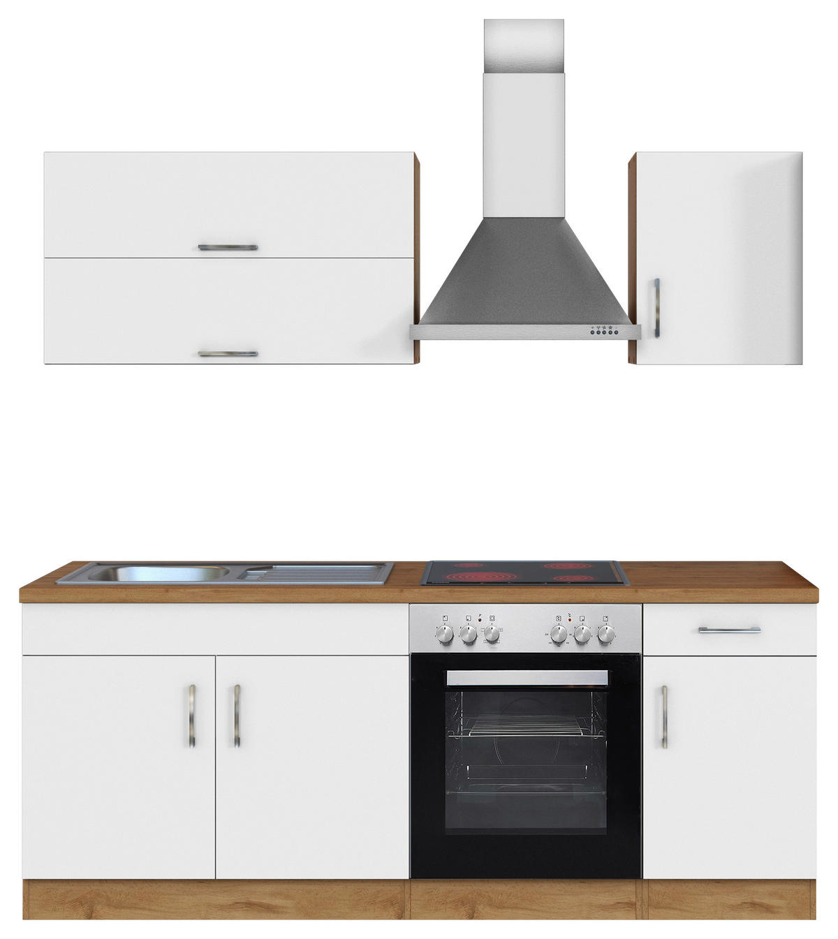 KÜCHENBLOCK 210 cm   in Weiss, Eiche Wotan  - Chromfarben/Weiss, Modern, Holzwerkstoff/Metall (210cm) - Held