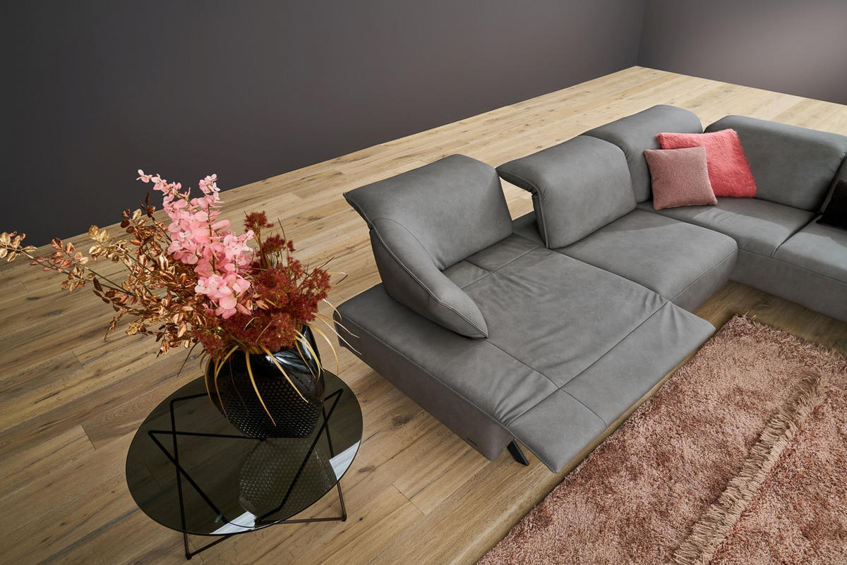 SEDEŽNA GARNITURA, pravo usnje siva  - barve nerjavečega jekla/siva, Design, kovina/usnje (183/230cm) - Himolla