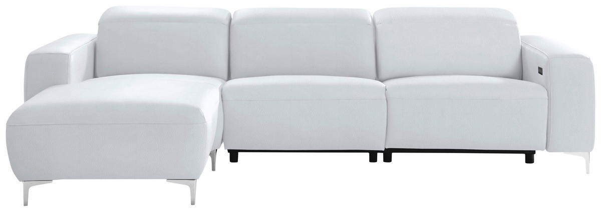 ECKSOFA Weiß Echtleder  - Chromfarben/Weiß, Design, Leder/Metall (177/292cm) - Pure Home Lifestyle