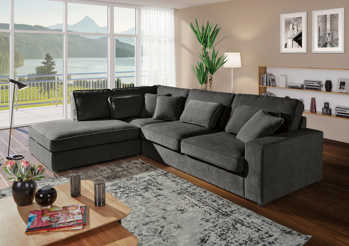 ECKSOFA Flachgewebe Taupe  - Taupe/Schwarz, Modern, Kunststoff/Textil (228/307cm) - Carryhome