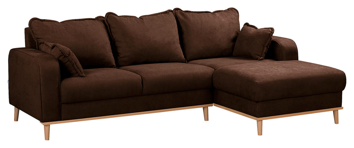 ECKSOFA in Mikrofaser Braun  230/150 cm  - Wengefarben/Braun, Design, Holz/Textil (230/150cm) - Livetastic