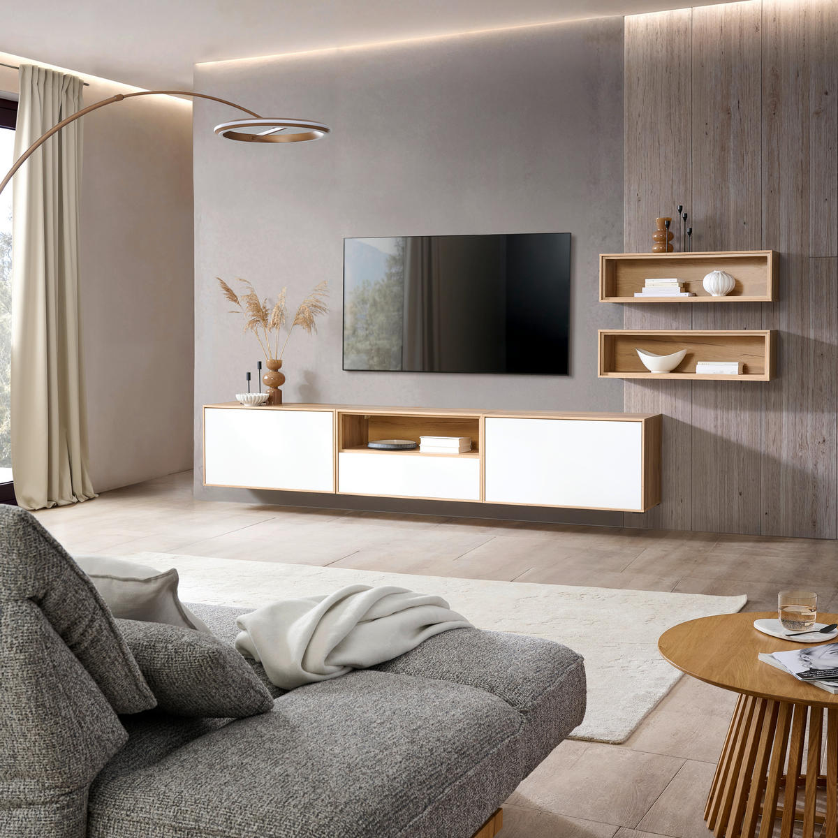 TV-ELEMENT Eichefarben  90,9/52/40 cm  - Eichefarben, Design, Holzwerkstoff (90,9/52/40cm) - home24
