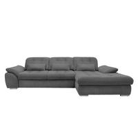 ECKSOFA Graubraun Chenille Liegefläche im Originalstoff, Sitztiefenverstellung, Kopfteilverstellung, Rücken echt, Schlaffunktion, Bettkasten, Nierenkissen  - Chromfarben/Graubraun, MODERN, Textil/Metall (314/184cm) - Livetastic