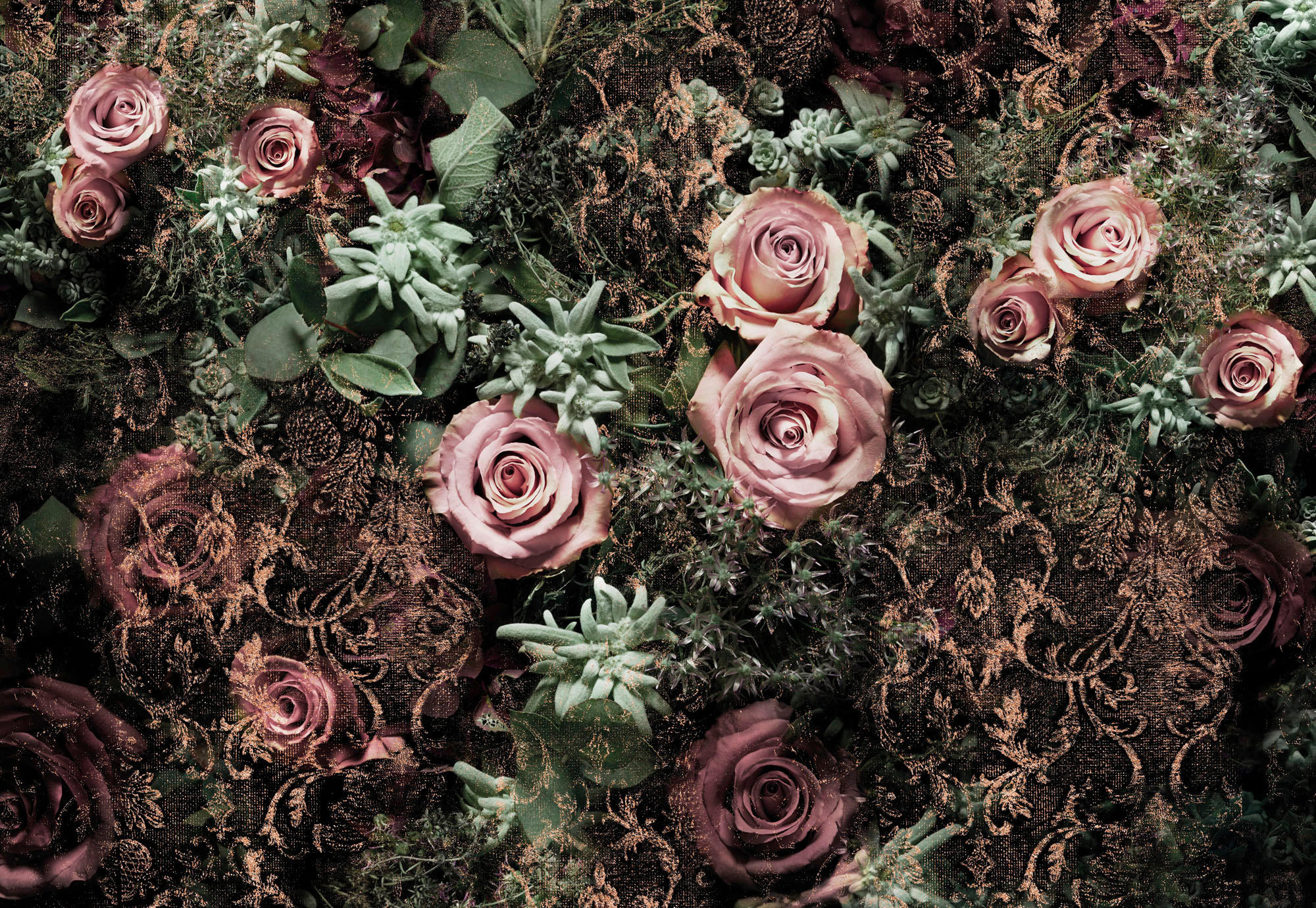 Komar Fototapete Velvet Braun, Grün, Rosa 368x254 cm
