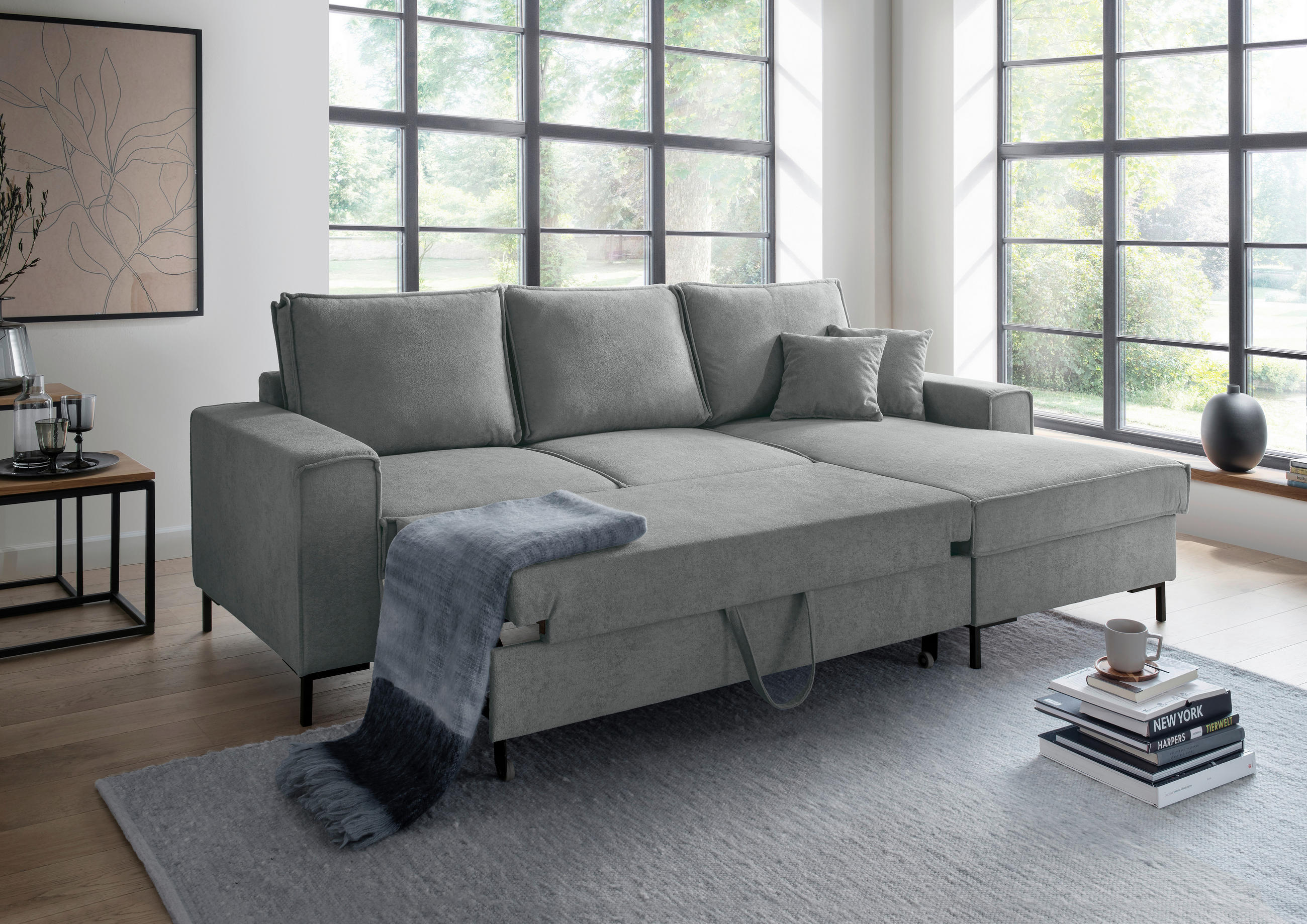 ECKSOFA Anthrazit Mikrofaser  - Anthrazit/Schwarz, MODERN, Textil/Metall (240/150cm) - Livetastic