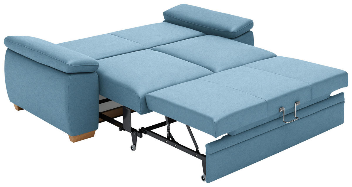 SCHLAFSOFA Chenille Blau  - Blau/Eiche Bianco, KONVENTIONELL, Holz/Textil (196/90/100cm) - Beldomo Style
