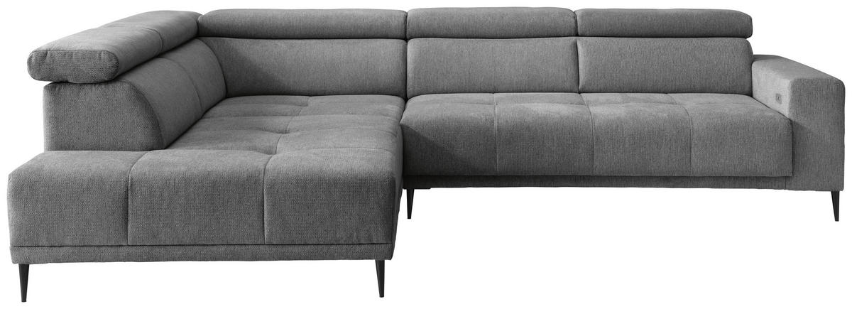 ECKSOFA INTERA Dunkelgrau Struktur Kopfteilverstellung, Sitzvorzug  - Dunkelgrau/Schwarz, KONVENTIONELL, Textil/Metall (225/305cm) - Livetastic