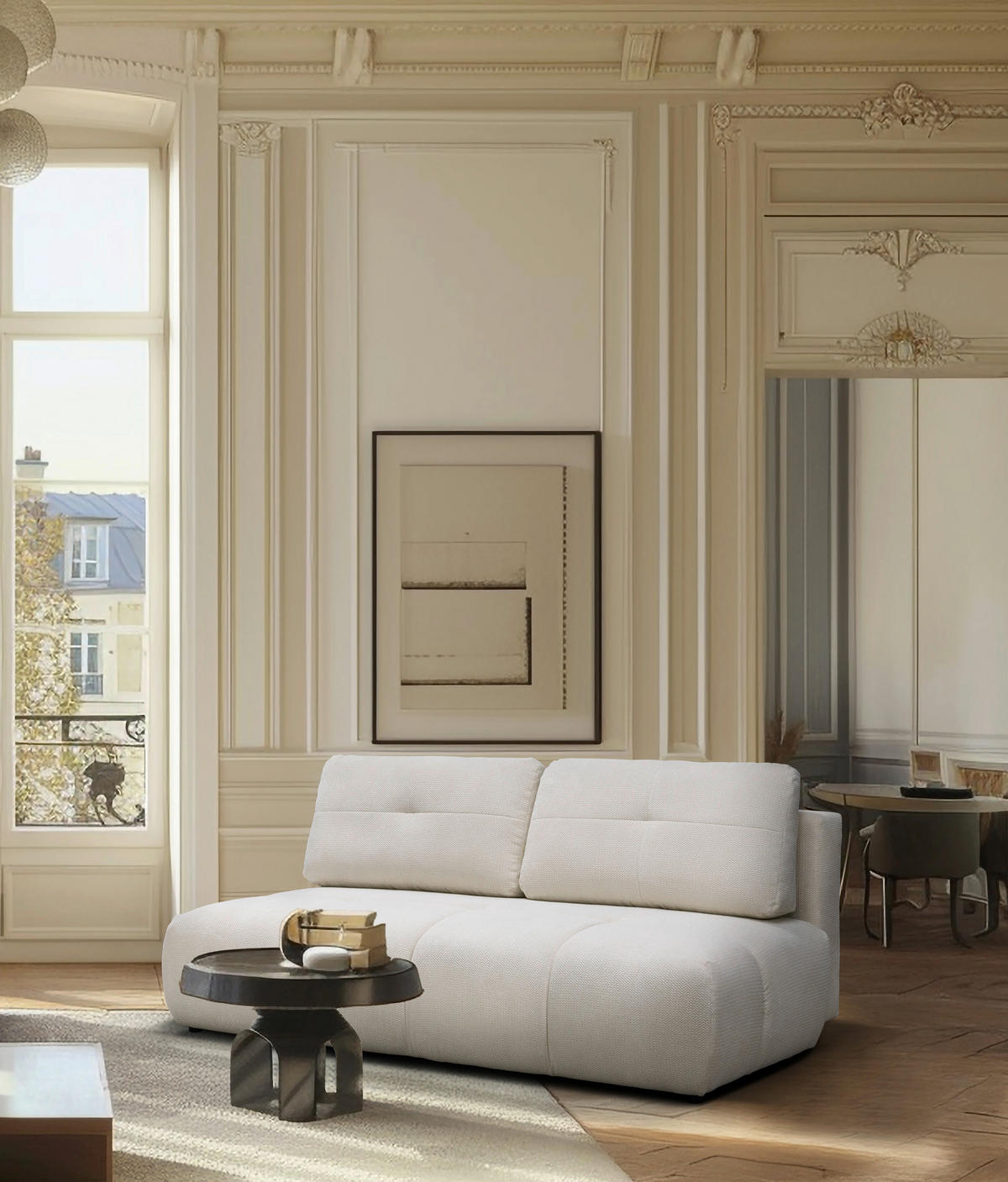 SCHLAFSOFA Struktur Creme  - Creme/Schwarz, Design, Textil (208/92/104cm) - MID.YOU