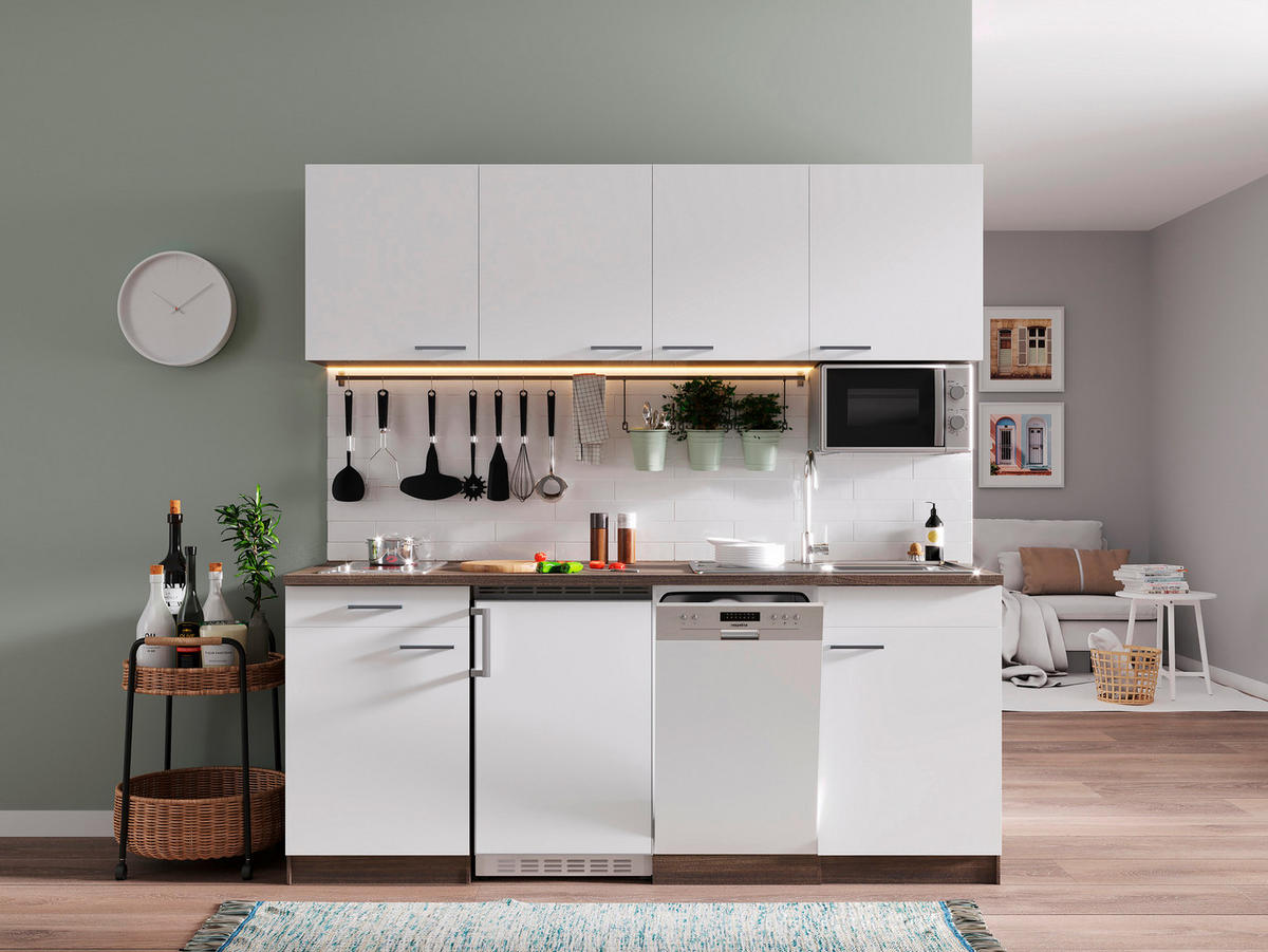 KÜCHENBLOCK 195 cm   in Weiß, Eichefarben  - Eichefarben/Weiß, Basics, Holzwerkstoff (195cm) - Respekta