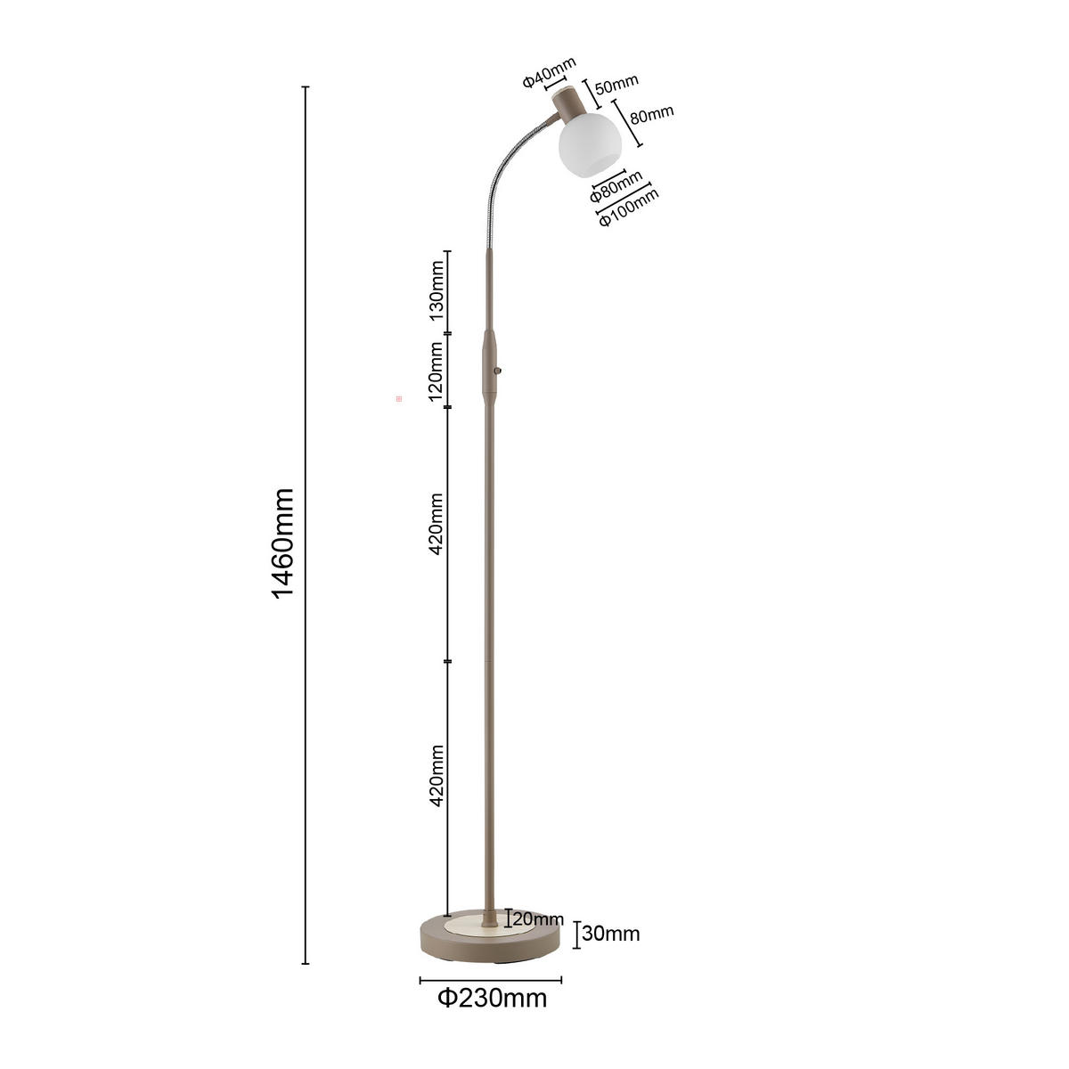 STEHLEUCHTE Merope 23/146 cm   - Sandfarben/Eschefarben, Basics, Glas/Metall (23/146cm) - Novel