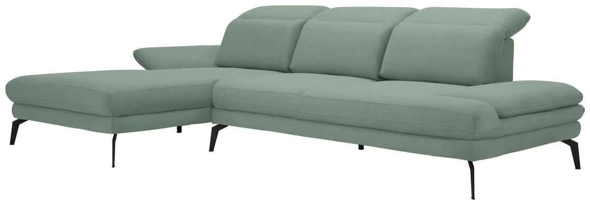 ECKSOFA in Flachgewebe Mintgrün  - Schwarz/Mintgrün, Design, Textil/Metall (180/289cm) - Stylife