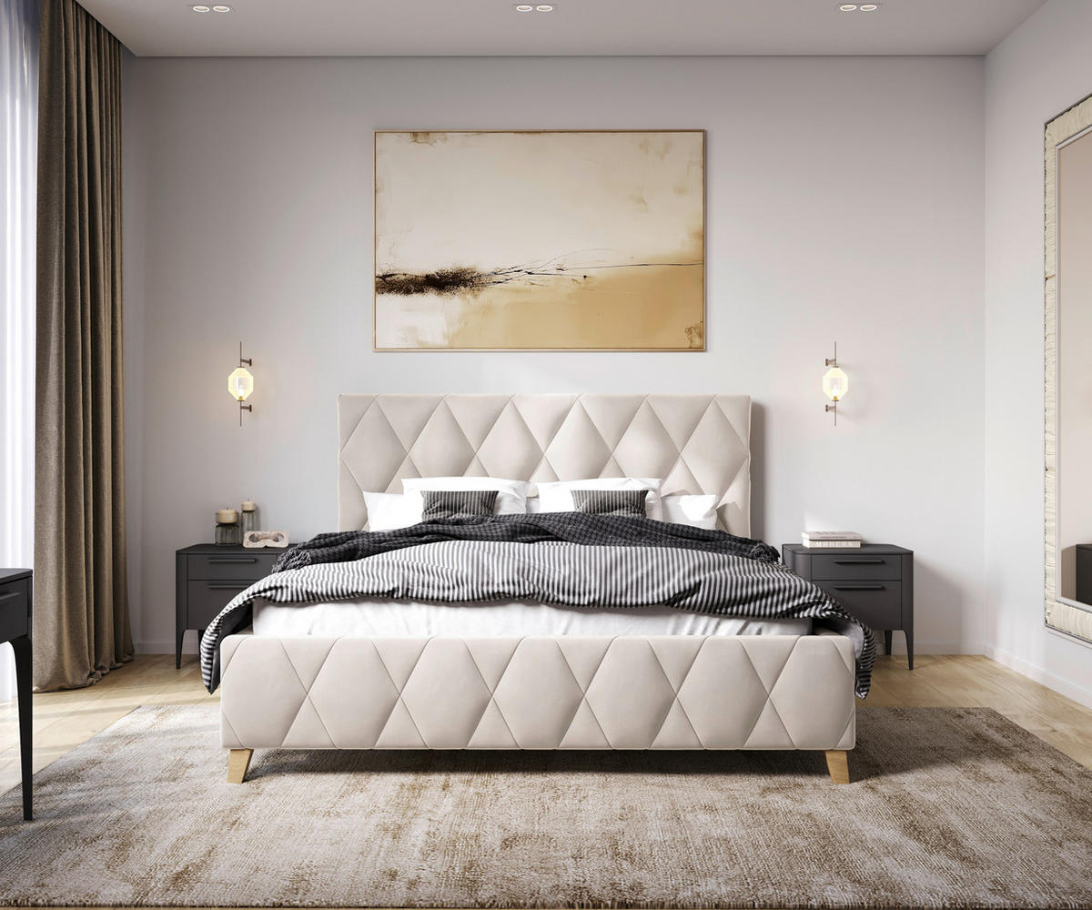 POLSTERBETT gepolstertes Kopfteil, Lattenrost, Bettkasten 140/200 cm  in Cappuccino  - Cappuccino, MODERN, Holz/Textil (140/200cm) - MID.YOU