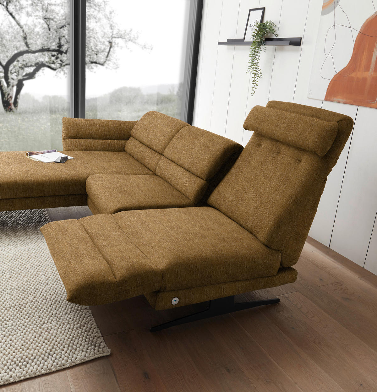 ECKSOFA in Flachgewebe Goldfarben  - Goldfarben/Schwarz, Design, Textil/Metall (176-217/279-327cm) - Dieter Knoll