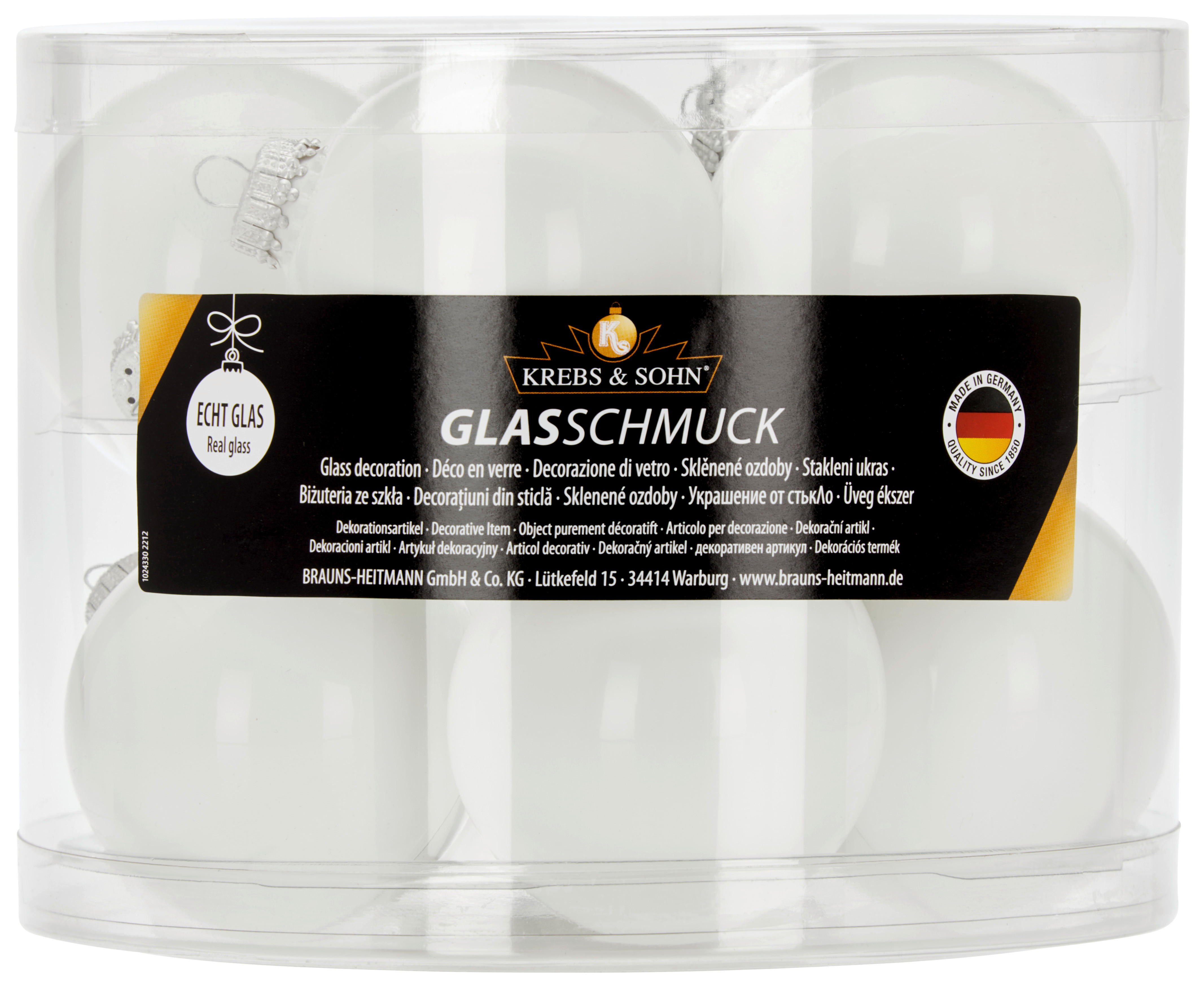 CHRISTBAUMKUGEL-SET 7 cm 10-teilig  - Weiß hochglanz, KONVENTIONELL, Glas (7cm)