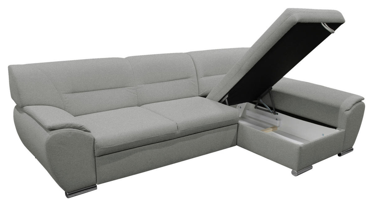 ECKSOFA in Flachgewebe Hellgrau  281/167 cm  - Silberfarben/Hellgrau, Design, Kunststoff/Textil (281/167cm) - MID.YOU