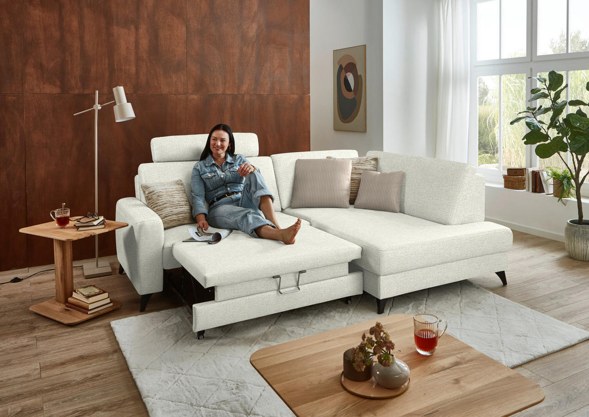 ECKSOFA  Chenille Creme  - Creme/Schwarz, Design, Textil/Metall (239/182cm) - Beldomo Comfort