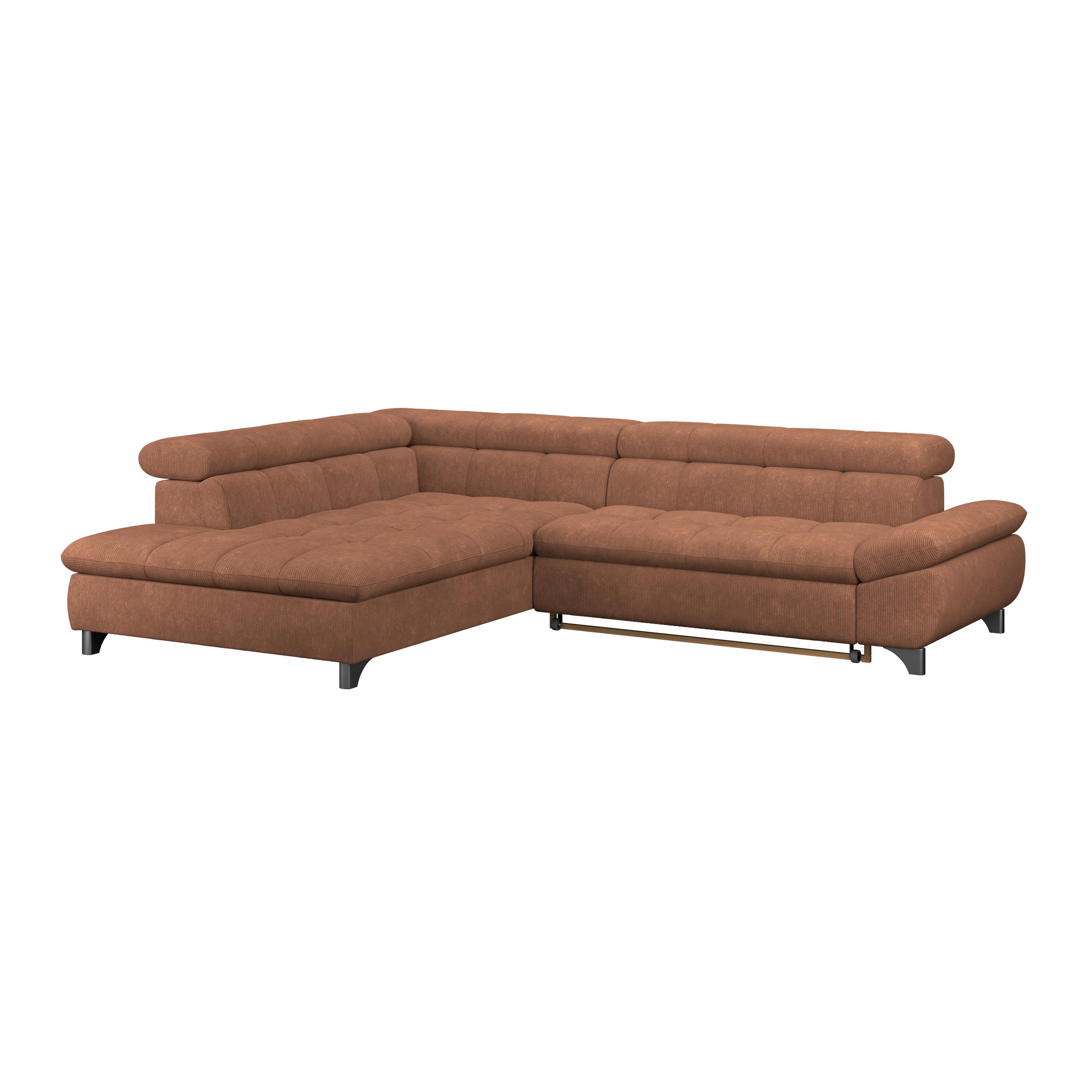 ECKSOFA Rotbraun Chenille  - Chromfarben/Rotbraun, KONVENTIONELL, Textil/Metall (234/312cm) - Livetastic