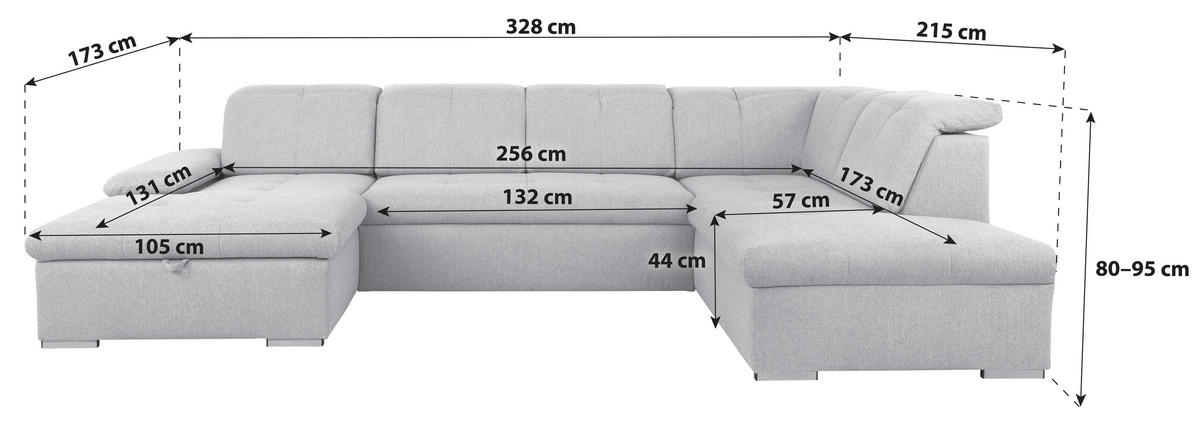 WOHNLANDSCHAFT Ramzes in Beige  - Beige/Grau, Design, Textil/Metall (173/328/215cm) - MID.YOU