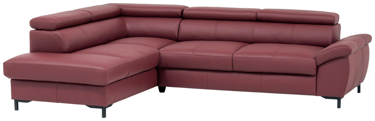 ECKSOFA Bordeaux Echtleder  - Bordeaux/Schwarz, Design, Leder/Metall (213/268cm)