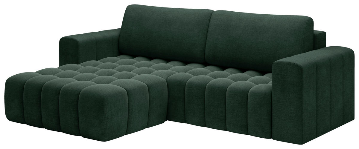 ECKSOFA BONETT in Samt Dunkelgrün  175/250 cm  - Dunkelgrün/Schwarz, Design, Kunststoff/Textil (175/250cm) - MID.YOU