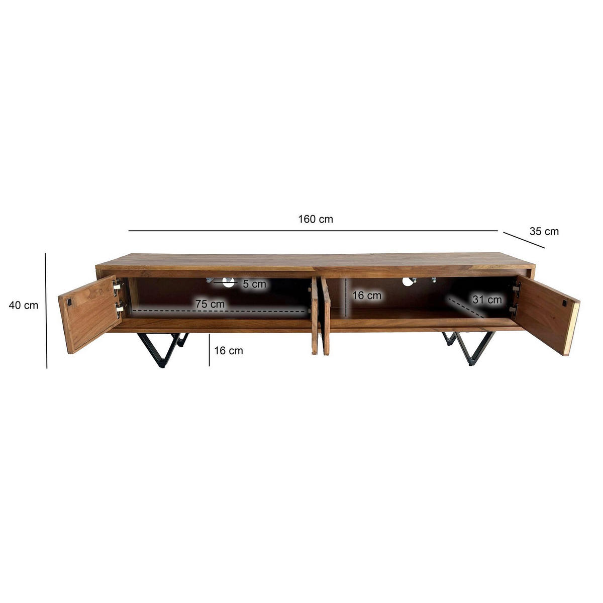TV-BÄNK  i 160/40/35 cm  - sheshamfärgad/multicolor, Natur, metall/trä (160/40/35cm) - Livetastic