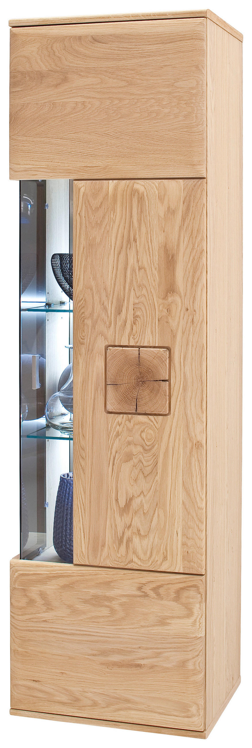 VÄGGHÄNGT VITRINSKÅP i ekfärgad   - nickelfärgad/ekfärgad, Design, metall/trämaterial (45/157/38cm) - Livetastic