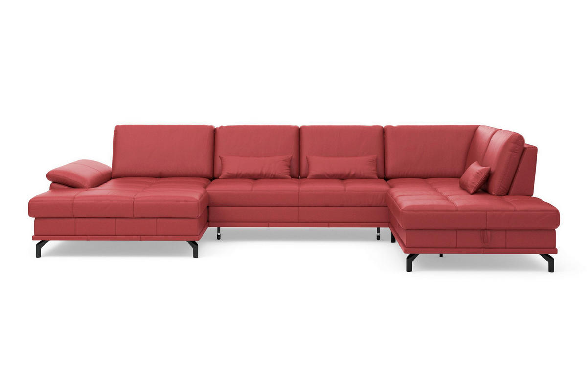 SEDACÍ SOUPRAVA, textil, kůže, červená - černá/červená, Basics, kov/textil (176/363/223cm) - Sit & More