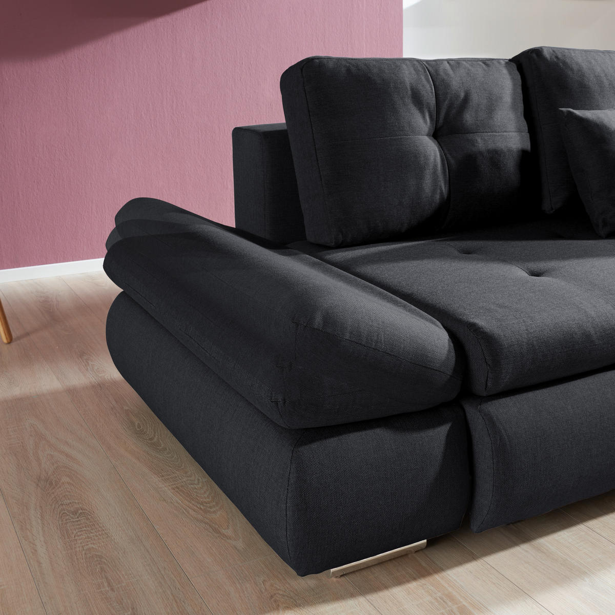ECKSOFA in Webstoff Anthrazit  - Chromfarben/Anthrazit, Design, Kunststoff/Textil (302/187cm) - Carryhome