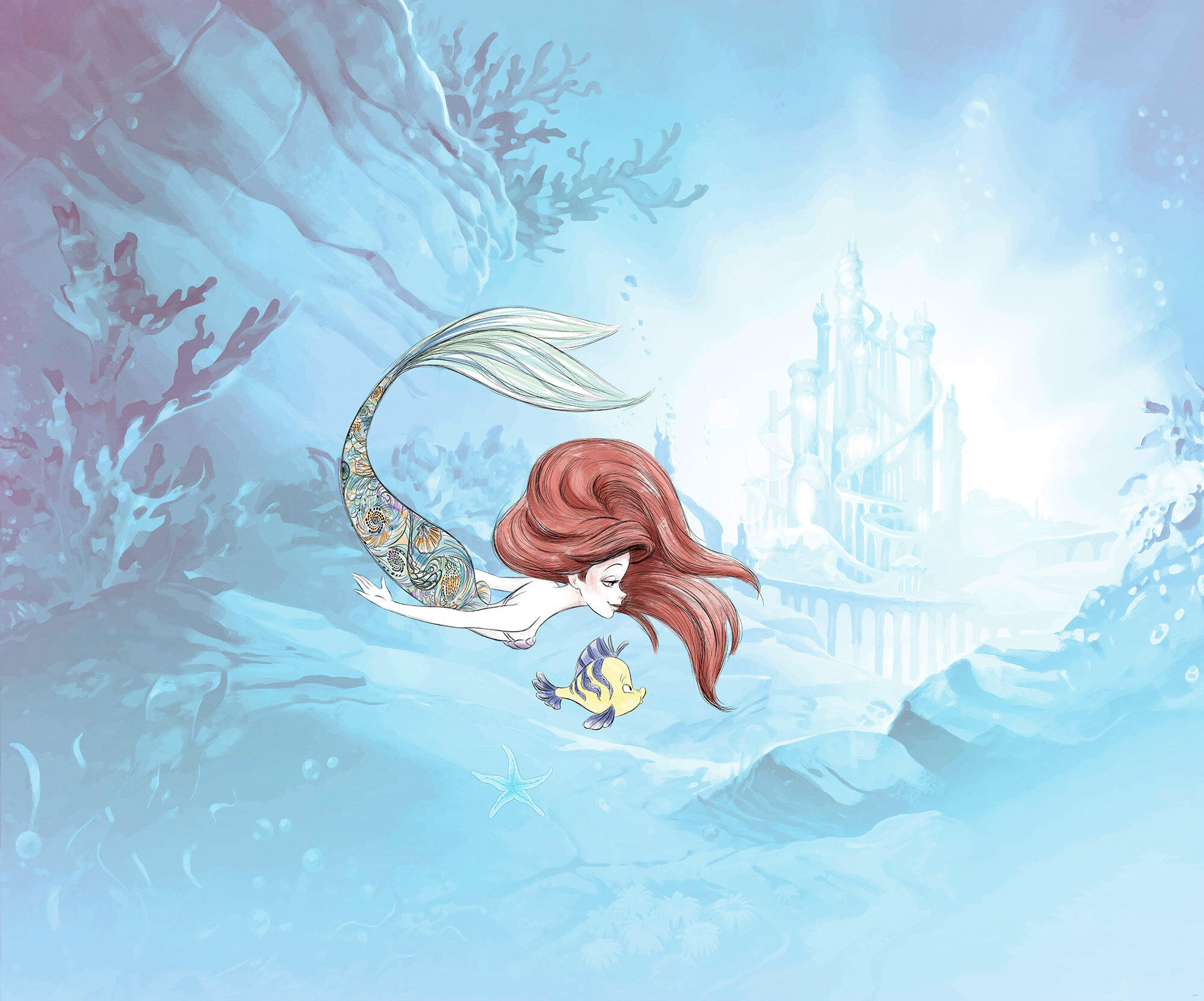 Disney Fototapete Ariel Under THE Sea Blau, Mehrfarbig 300x250 cm