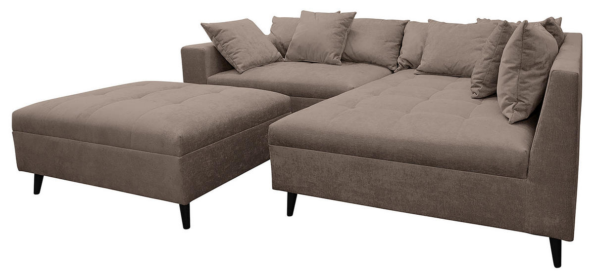 Ecksofa inkl. Hocker in Flachgewebe Braun  - Schwarz/Braun, Design, Holz/Textil (247/174cm) - MID.YOU