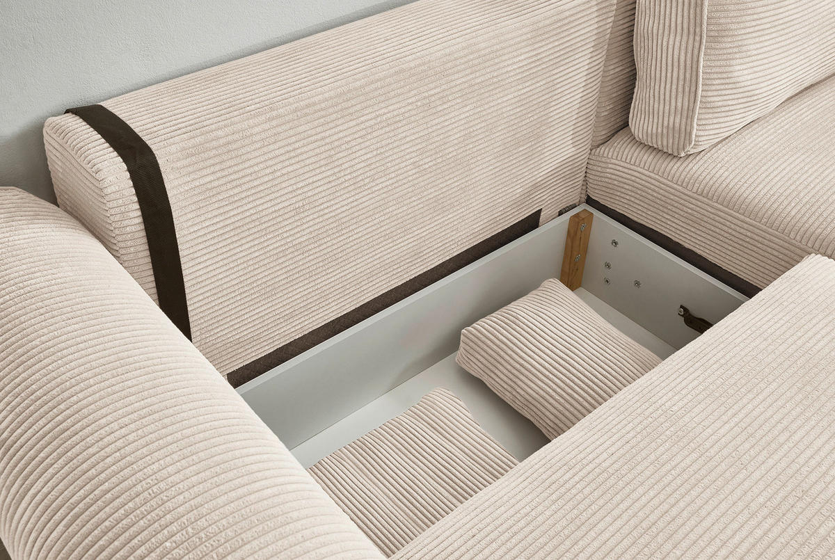 ECKSOFA Cord Creme  - Creme/Schwarz, Basics, Kunststoff/Textil (255/92/185cm) - MID.YOU