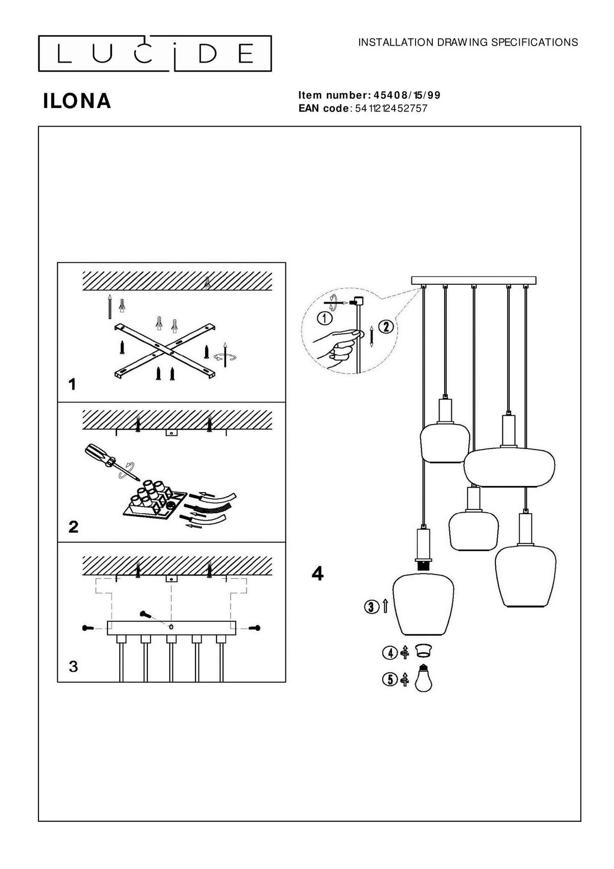LED-PENDELLEUCHTE 65/65/174 cm    - Konventionell, Glas (65/65/174cm) - Lucide