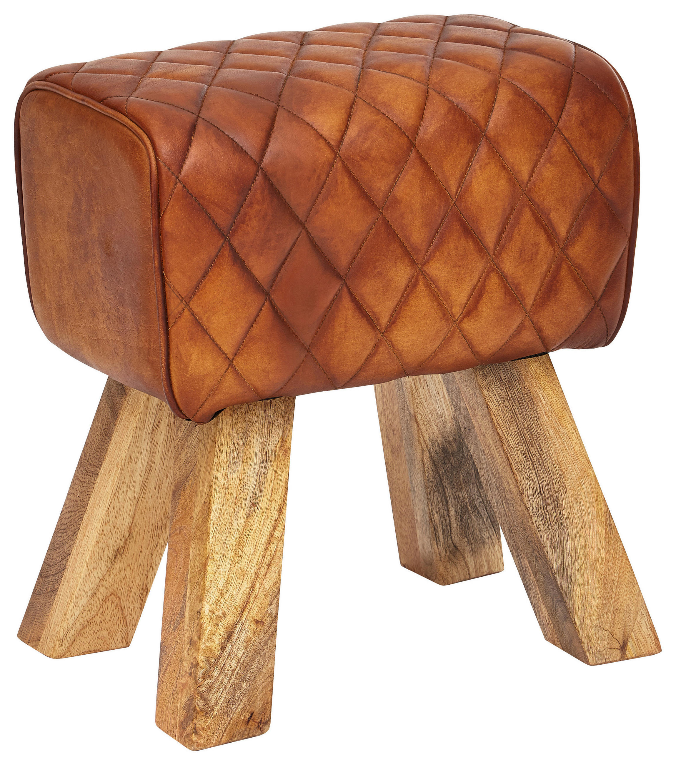 HOCKER in Leder Braun  - Naturfarben/Braun, MODERN, Leder/Holz (40/48/27cm) - MID.YOU