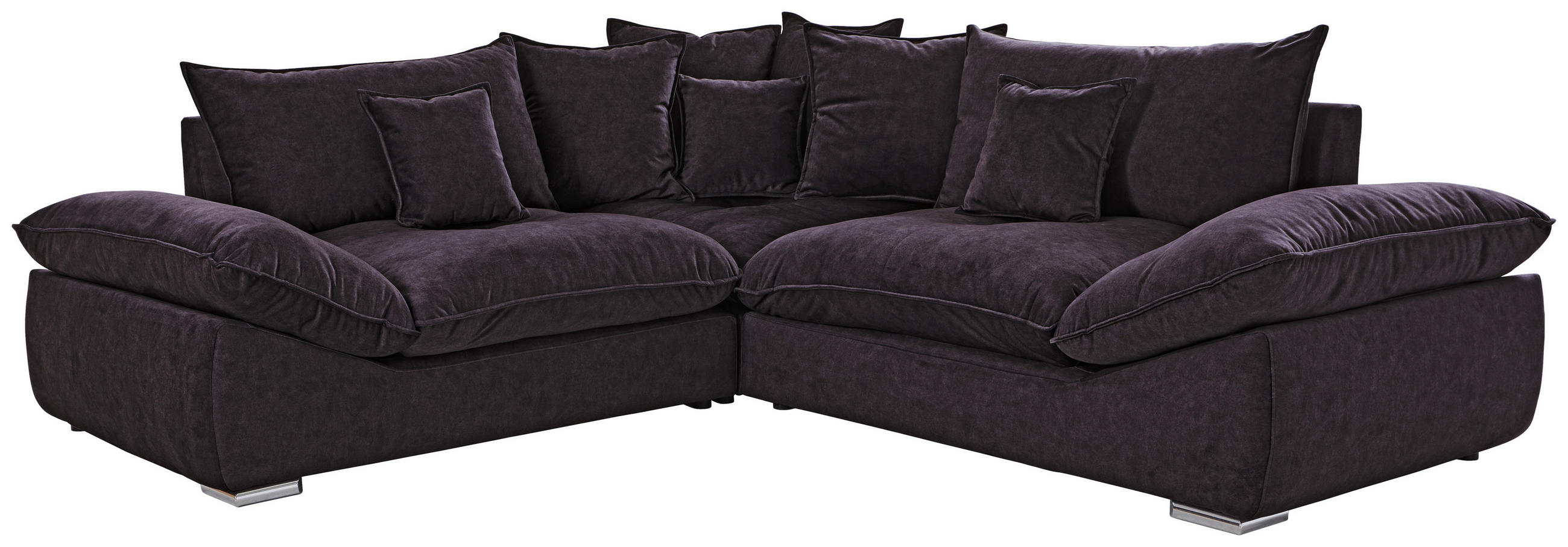ECKSOFA Dunkelbraun Velours  - Chromfarben/Dunkelbraun, KONVENTIONELL, Kunststoff/Textil (247/247cm) - Carryhome