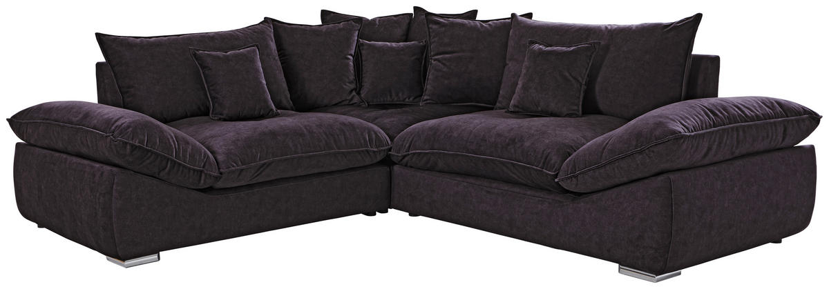 ECKSOFA Dunkelbraun Velours  - Chromfarben/Dunkelbraun, KONVENTIONELL, Kunststoff/Textil (247/247cm) - Carryhome