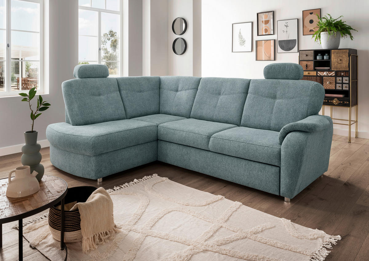 ECKSCHLAFSOFA in Chenille Mintgrün  - Chromfarben/Mintgrün, MODERN, Kunststoff/Textil (180/264cm) - Livetastic