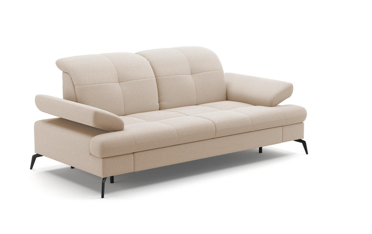 2,5-SITZER in Flachgewebe Creme  - Creme/Schwarz, Konventionell, Textil/Metall (202/90/122cm) - Sit & More
