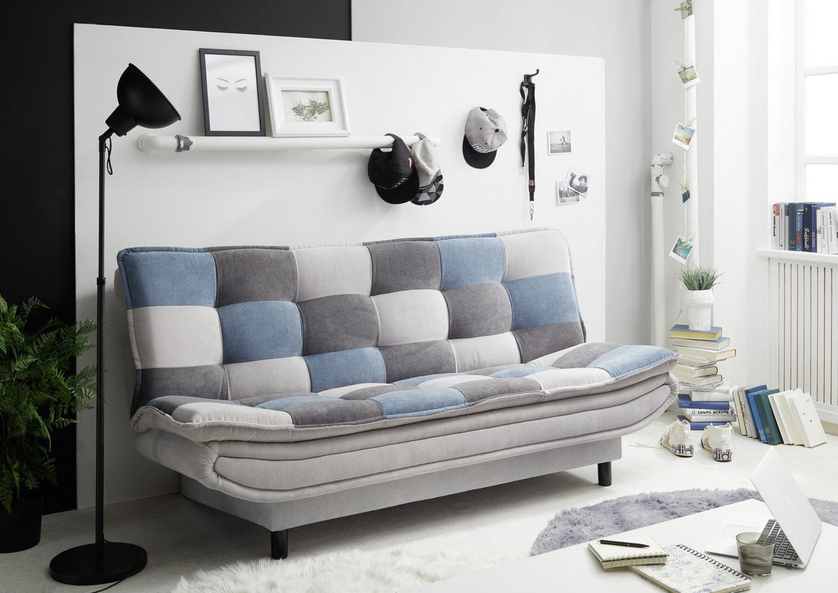 SCHLAFSOFA in Mikrovelours Blau, Silberfarben, Dunkelgrau  - Blau/Dunkelgrau, Basics, Holzwerkstoff/Kunststoff (188/90/89cm) - MID.YOU