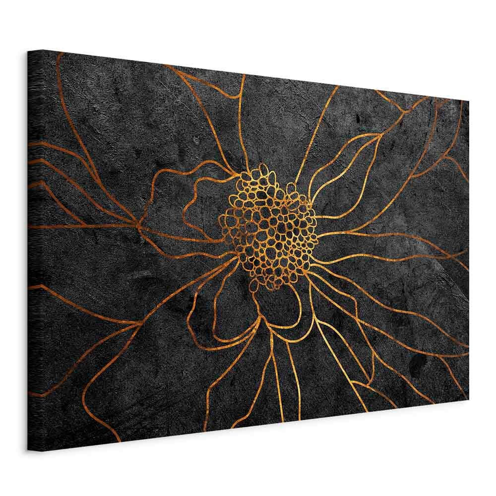 LEINWANDBILD Abstraktes, Blumen Schwarz, Goldfarben  - Goldfarben/Schwarz, Basics, Holz/Textil (90/60/1,2cm) - artgeist