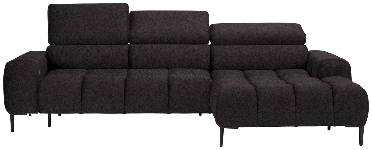 ECKSOFA in Samt, Webstoff Anthrazit  - Anthrazit/Schwarz, Design, Textil/Metall (270/177cm) - Welnova