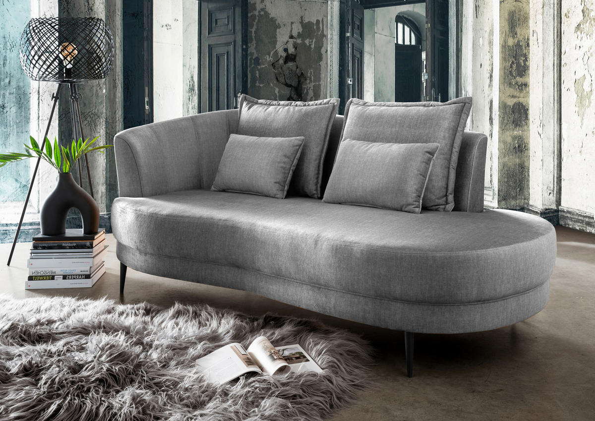 OTTOMANE in Velours Silberfarben  - Silberfarben/Schwarz, Modern, Textil/Metall (211/85/101cm) - Livetastic