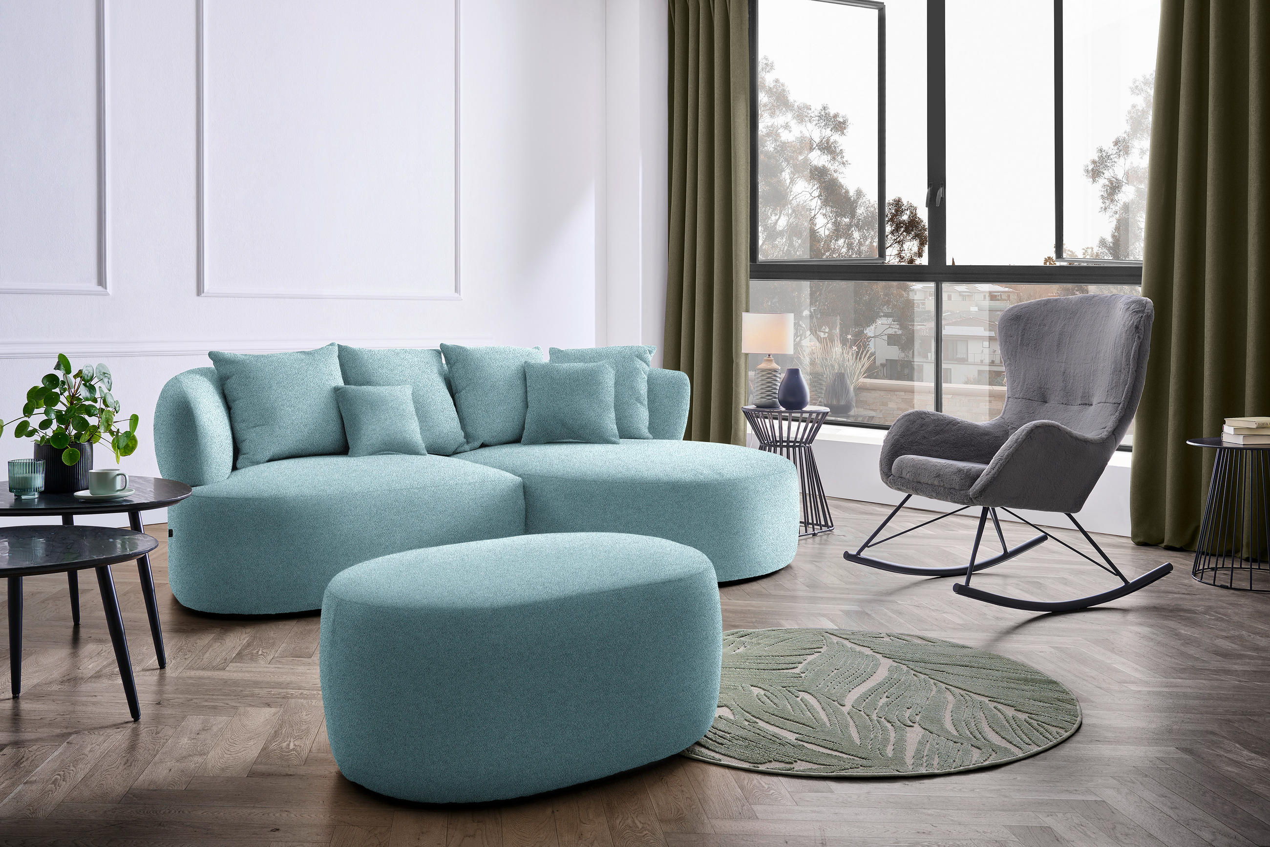HOCKER in Textil Petrol  - Petrol/Schwarz, MODERN, Kunststoff/Textil (88/43/66cm) - Hom`in