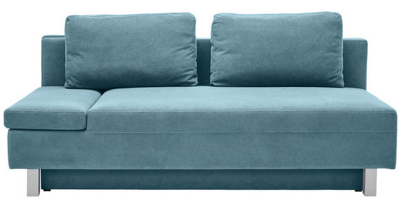 SCHLAFSOFA Melody Flachgewebe Blau Rückenkissen, Bettkasten, Schlaffunktion, Rücken echt, Armteilverstellung  - Chromfarben/Blau, Design, Holz/Textil (205/77-93/99cm) - Novel