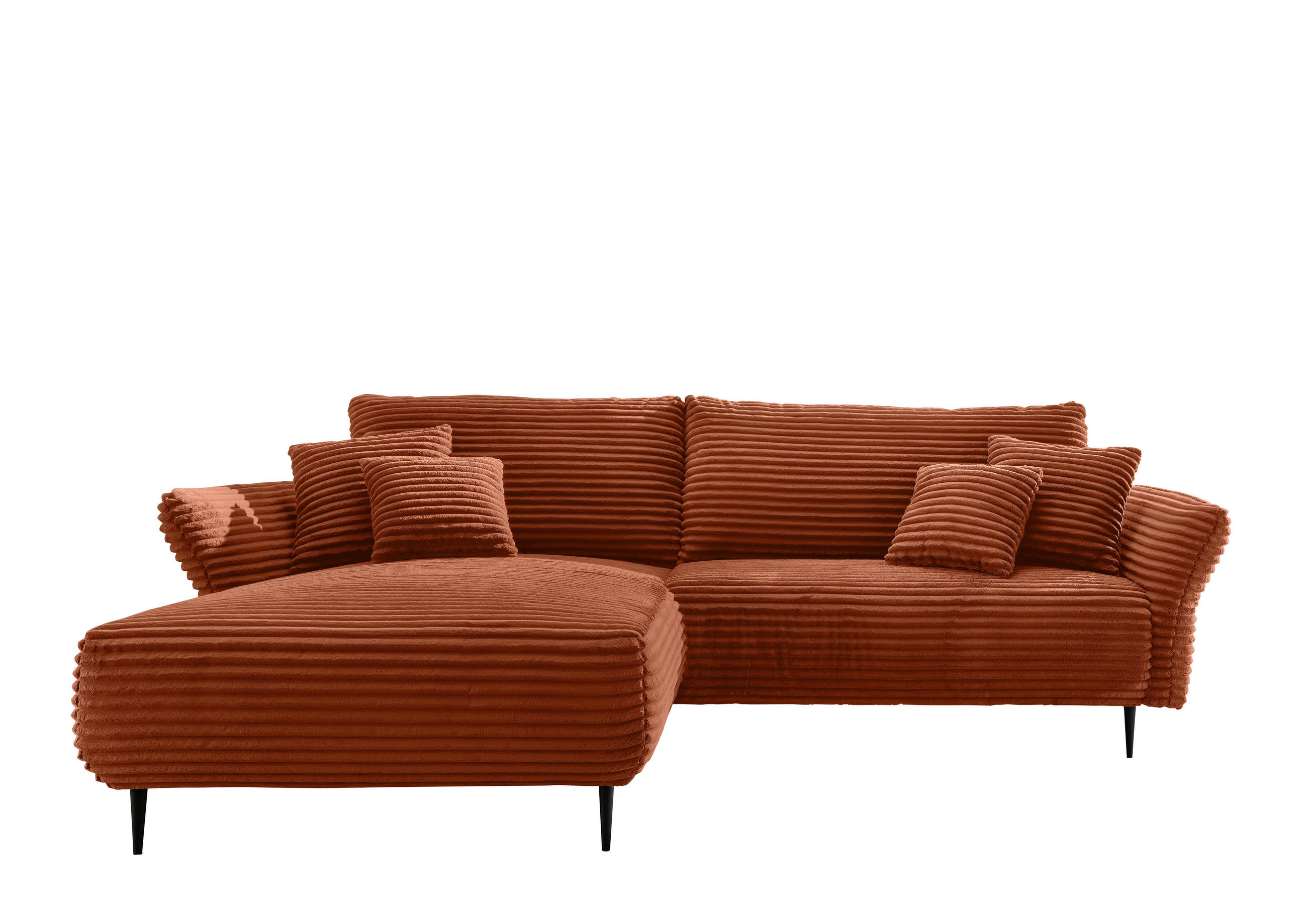 ECKSOFA Terracotta Cord  - Terracotta/Schwarz, Design, Textil/Metall (178/264-302cm) - Livetastic
