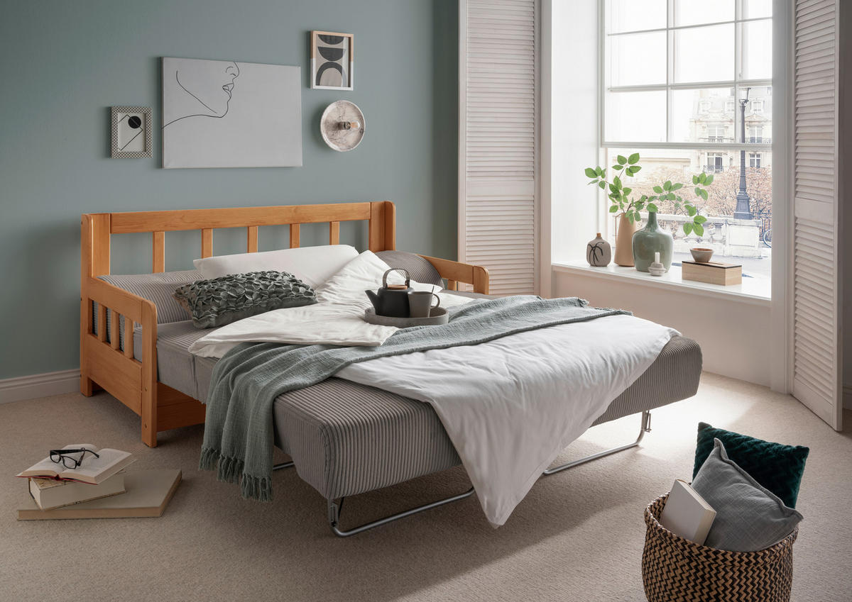 SCHLAFSOFA in Textil Kieferfarben, Graubraun  - Graubraun/Kieferfarben, Modern, Holz/Textil (154/88/90cm) - Livetastic
