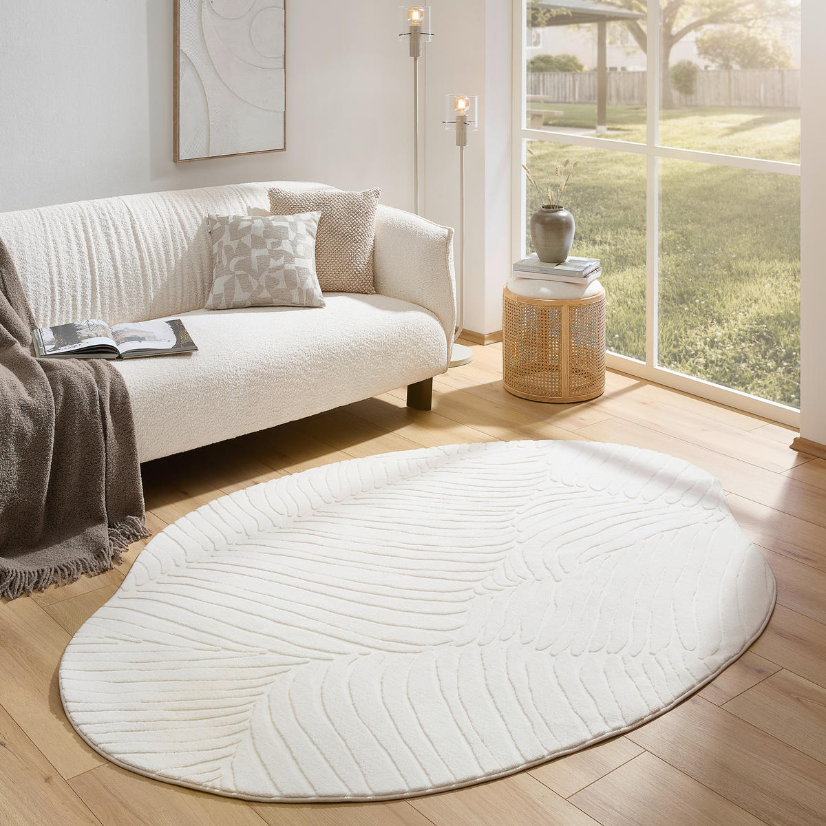 WEBTEPPICH Wohnzimmer 120/160 cm Ellipse Beige Blatt  - Beige, Design, Kunststoff/Textil (120/160cm) - Novel