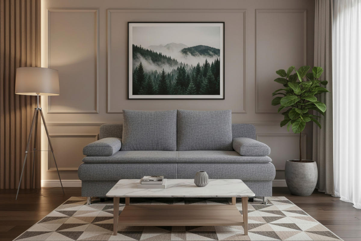 SCHLAFSOFA  mit Schlafen auf Sitzhöhe Webstoff Grau  - Chromfarben/Schwarz, Design, Kunststoff/Textil (200/92/90cm) - P & B