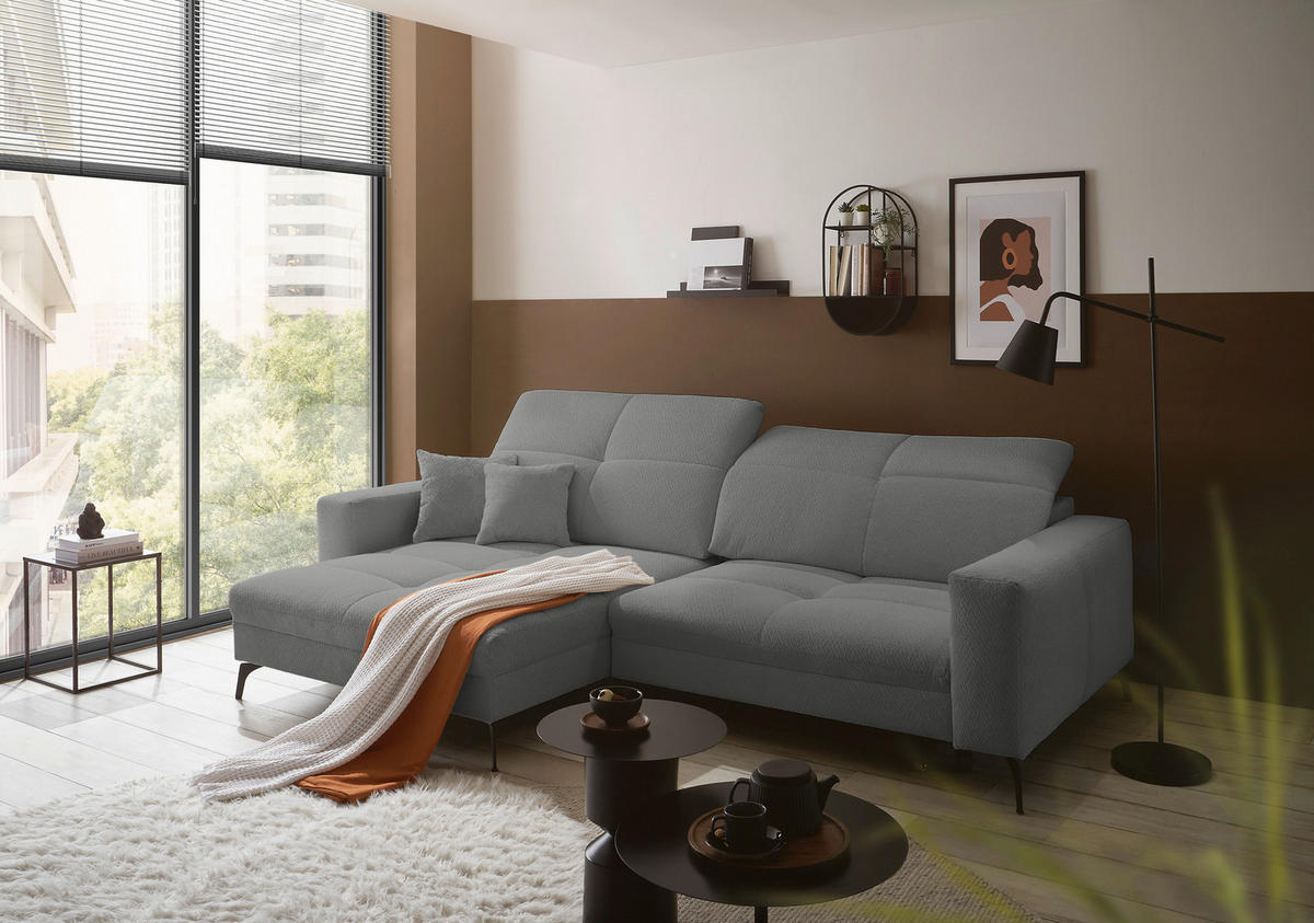 ECKSOFA Dunkelgrau Webstoff  - Dunkelgrau/Schwarz, KONVENTIONELL, Textil/Metall (180/285cm) - SetOne by Musterring
