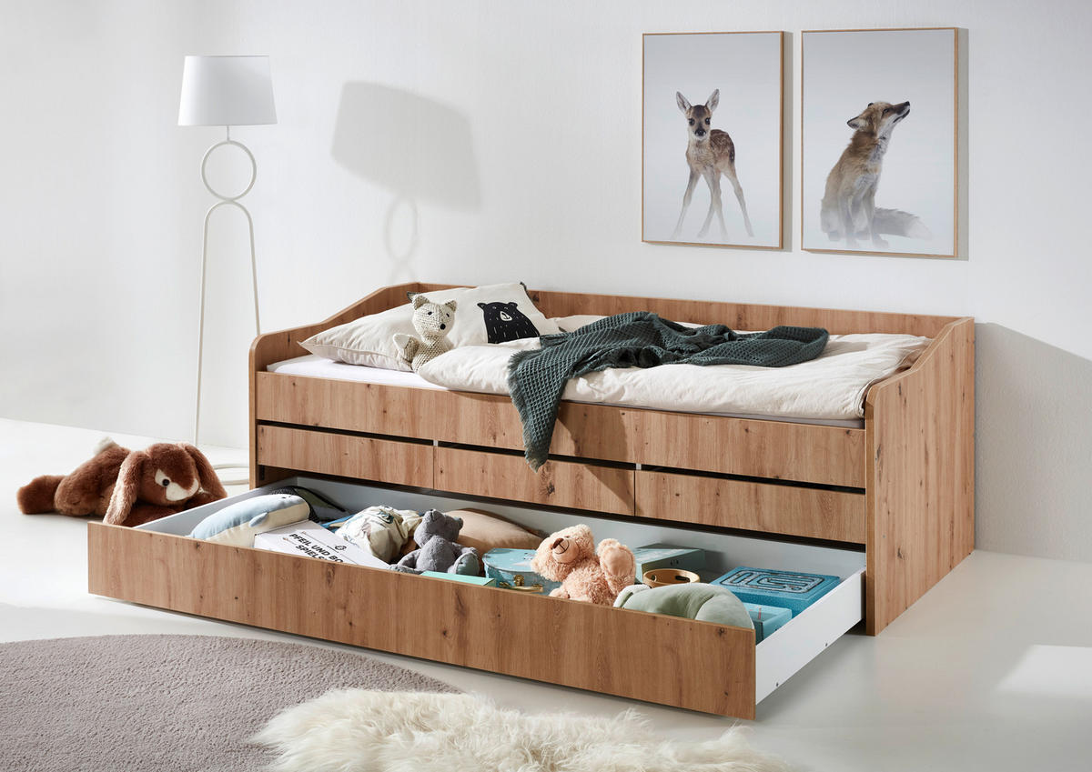 AUSZIEHBETT 90-180/200 cm  in Eiche Artisan  - Eiche Artisan, KONVENTIONELL, Holz/Holzwerkstoff (90-180/200cm) - Carryhome